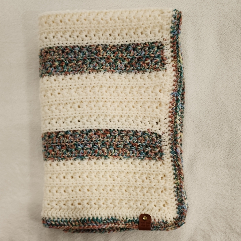 Handmade Crochet Blanket with Multicolor Stripes